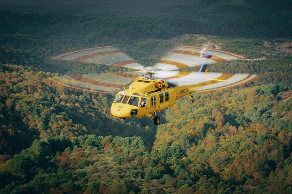 Utility Helicopter Aerial Patrol Powerline Inspection Forest