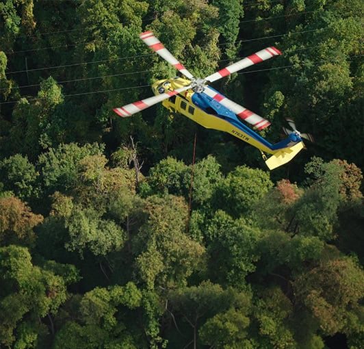 Helicopter Aerial Lift Over Forest