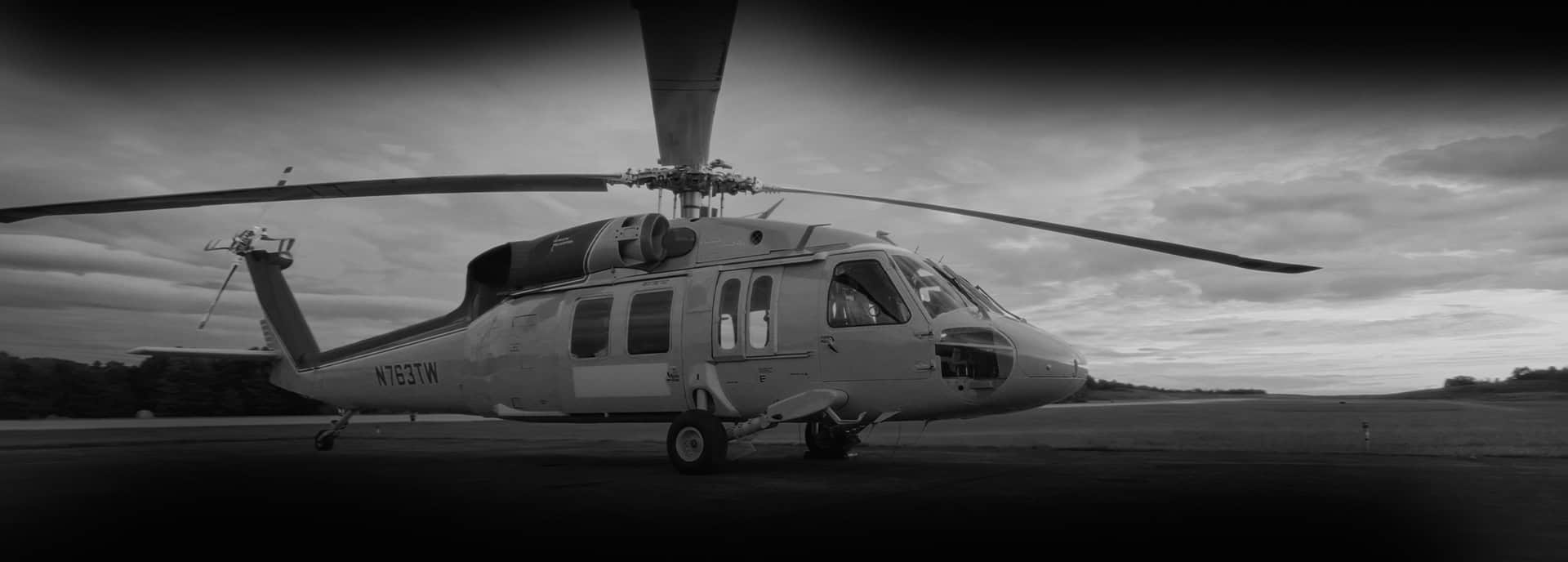 Helicopter On Tarmac Black And White